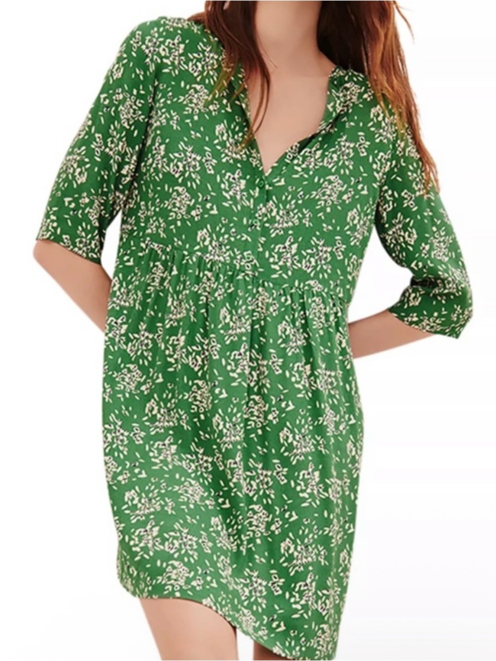 BA&SH Gathered Vlada Crepe‎ Mini Dress Floral Cottagecore Boho French Girl XS